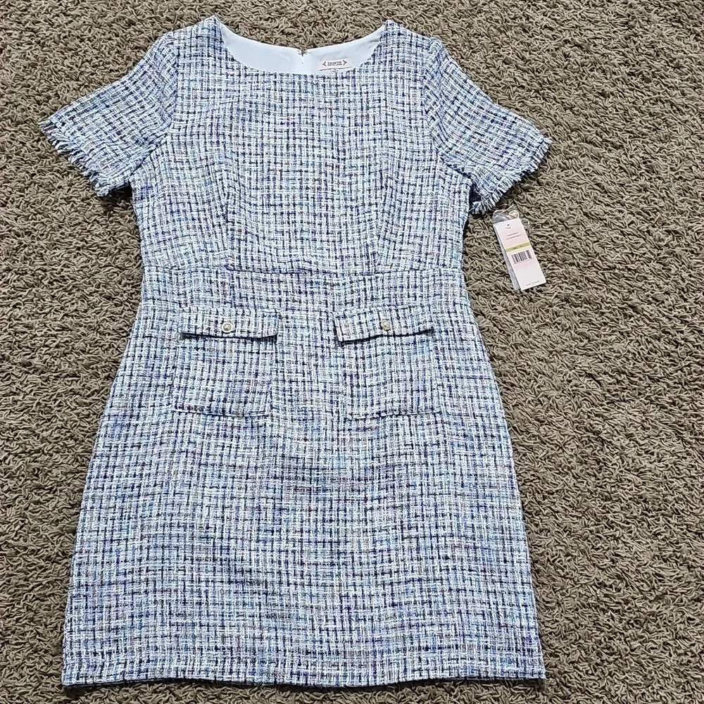 NWT Nanette Lepore Tweed Dress Cap Sleeve Shift Knee Length 14 Multi Color - Picture 3 of 12